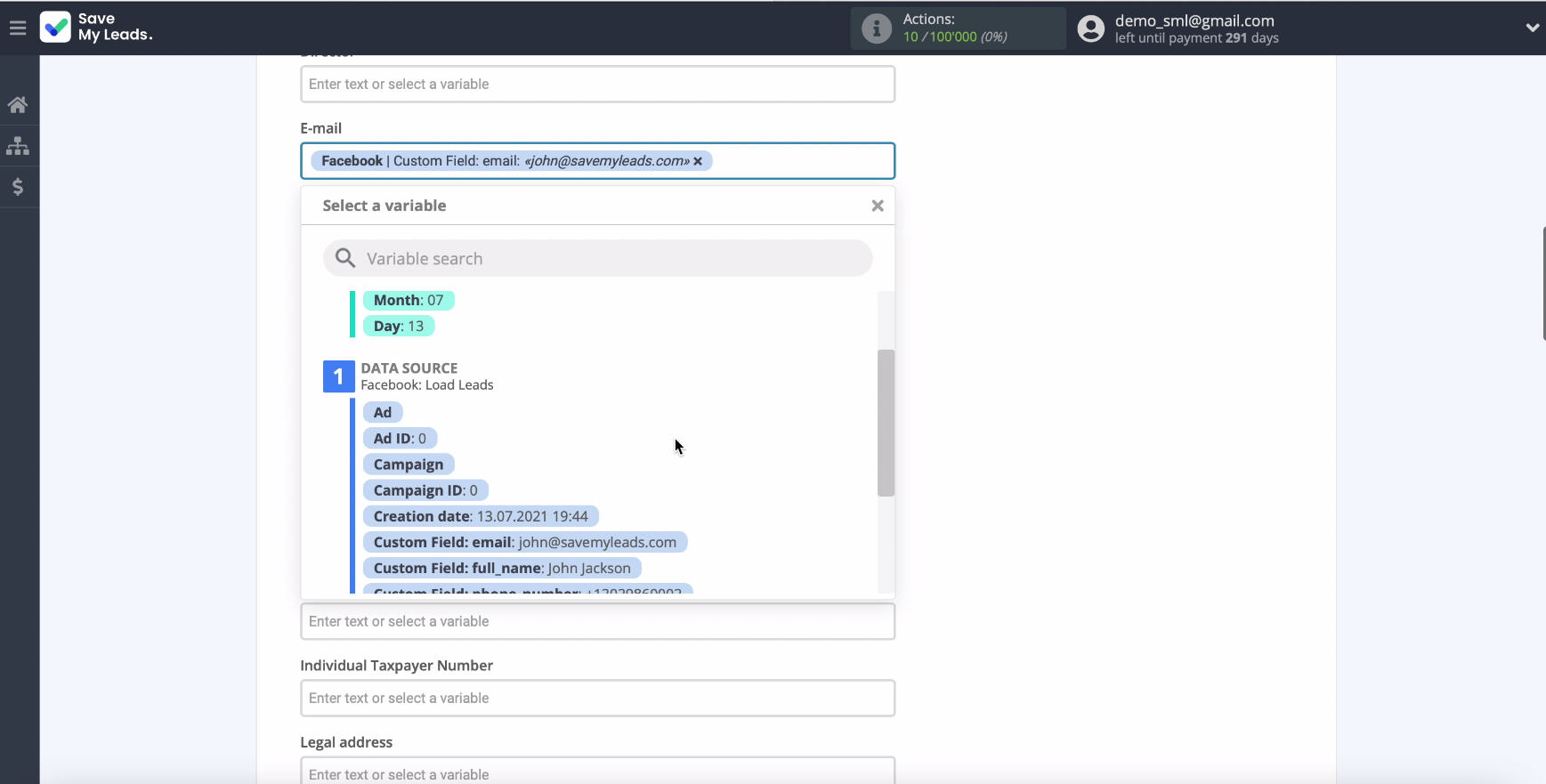 Facebook and WireCRM integration | Set the variables Facebook and WireCRM integration | Set the variables 
