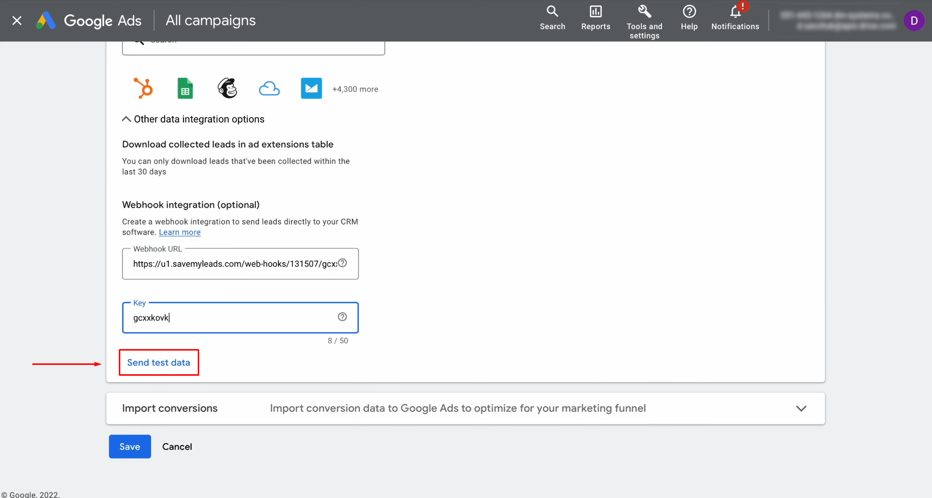 Google Ads Lead Form and ClickUp integration | Click on the "Send Test Data" button Google Ads Lead Form and ClickUp integration | Click on the "Send Test Data" button
