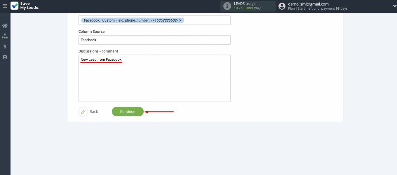 Facebook Lead Ads and Smartsheet integration | Use your own text Facebook Lead Ads and Smartsheet integration | Use your own text