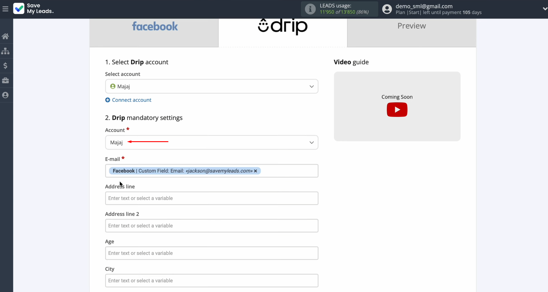 Facebook and Drip integration | Select an account Facebook and Drip integration | Select an account