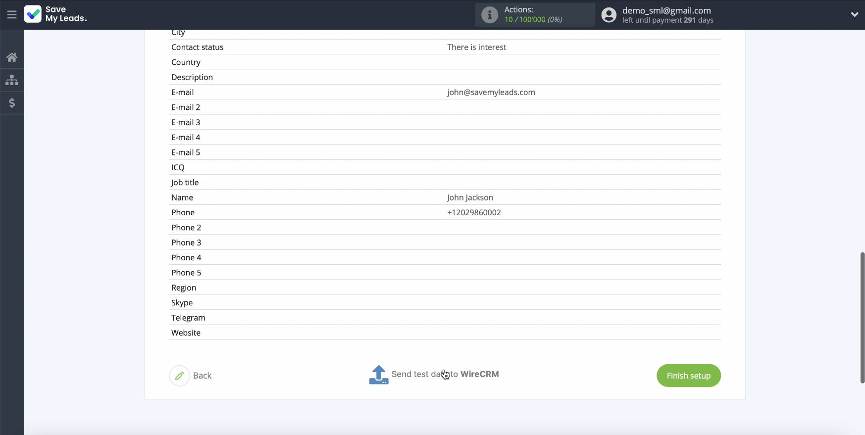 Facebook and WireCRM integration | Submit test data Facebook and WireCRM integration | Submit test data 