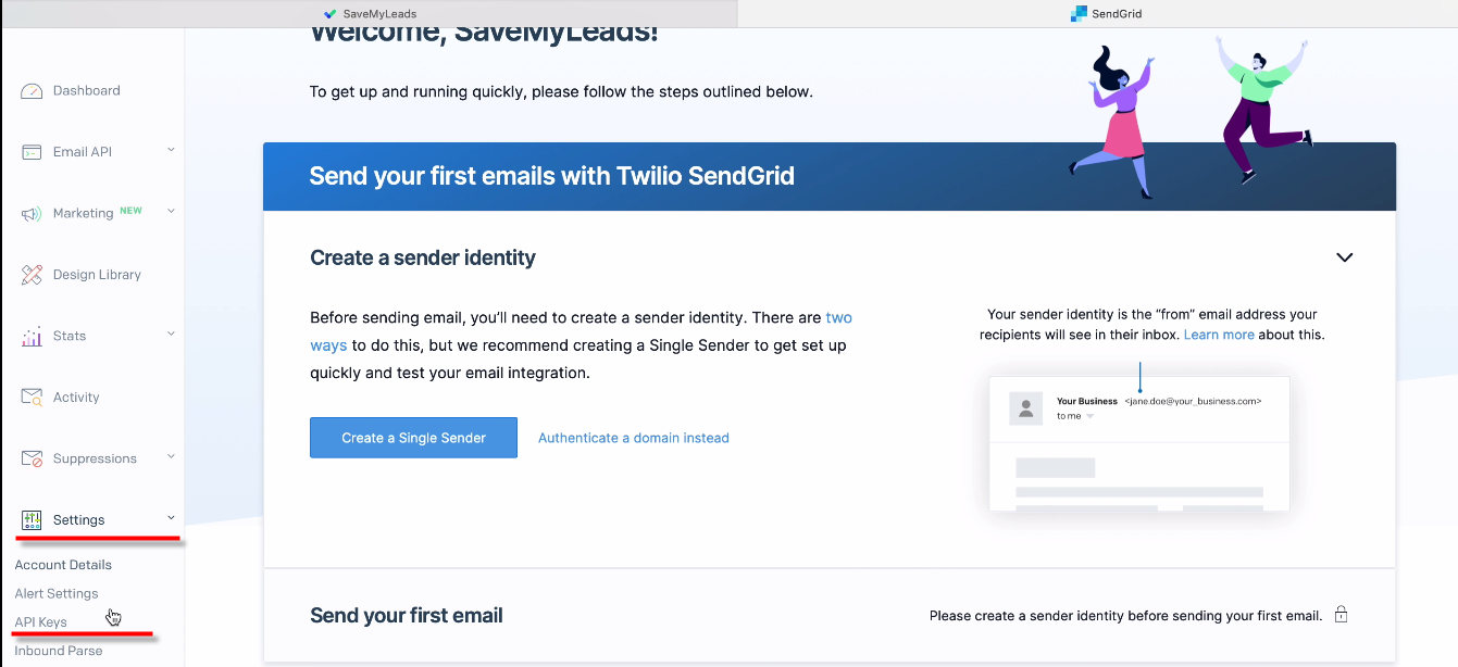 Facebook and SendGrid integration | Go to the "API Keys" section Facebook and SendGrid integration | Go to the "API Keys" section