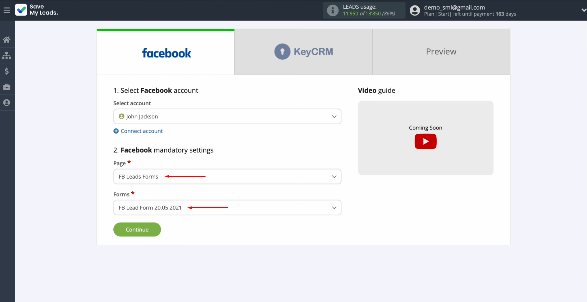 Facebook and KeyCRM integration | Select the advertising page and the form Facebook and KeyCRM integration | Select the advertising page and the form