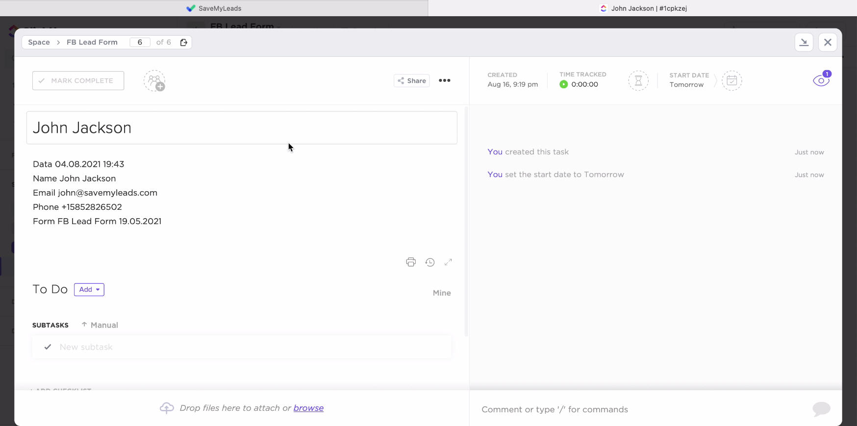 Facebook and ClickUp integration | Connection test result Facebook and ClickUp integration | Connection test result