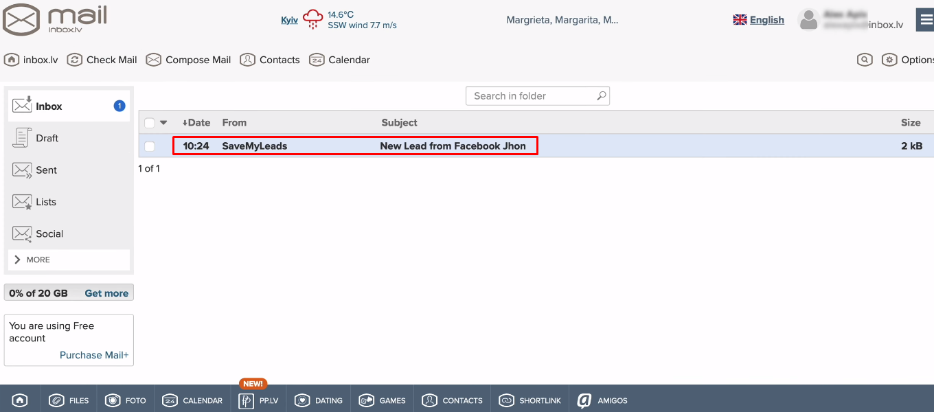 Facebook and INBOX.LV integration | Test Email Facebook and INBOX.LV integration | Test Email
