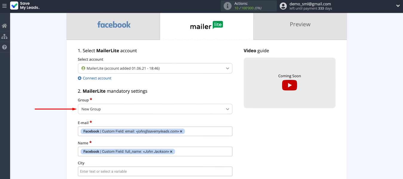Facebook and MailerLite integration | Select group for contacts Facebook and MailerLite integration | Select group for contacts