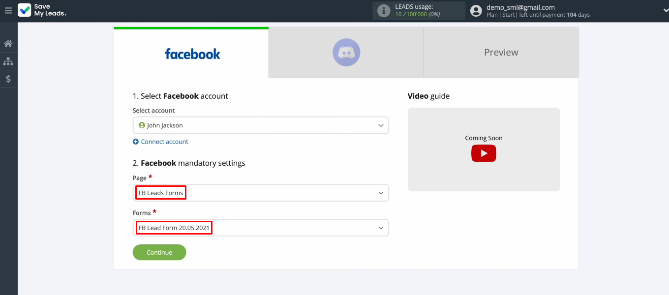 Facebook and Discord integration | Define required parameters Facebook and Discord integration | Define required parameters