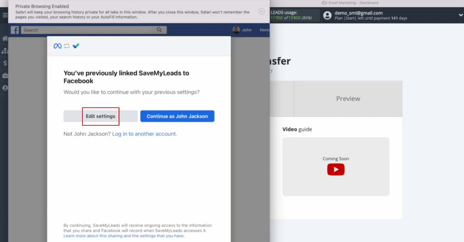 Elastic Email and Facebook integration | Click “Edit settings” Elastic Email and Facebook integration | Click “Edit settings”
