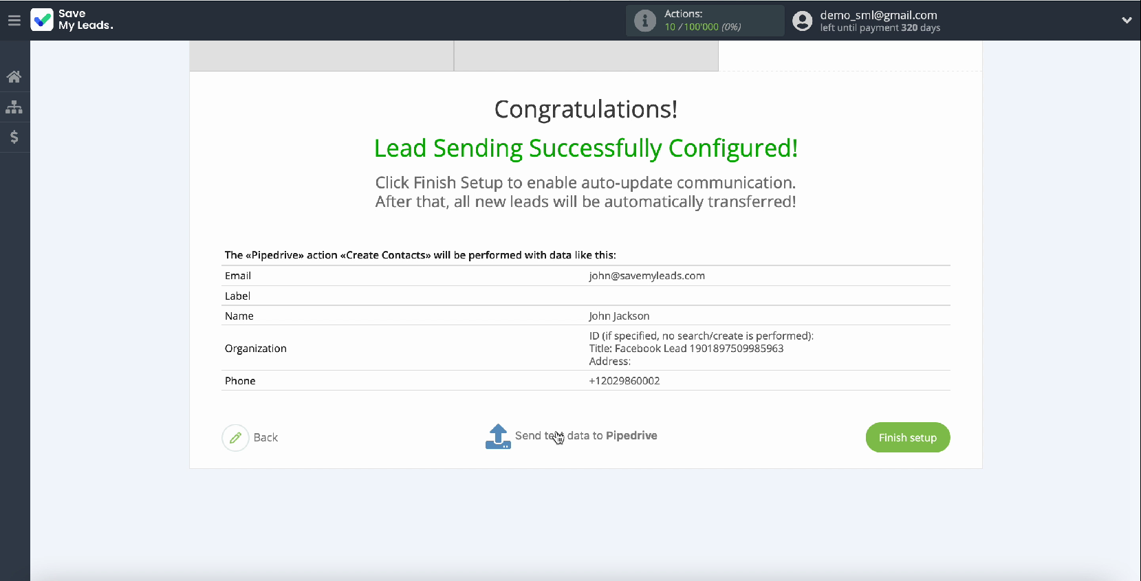 Facebook Leads Ads and Pipedrive CRM integration | Submit test data Facebook Leads Ads and Pipedrive CRM integration | Submit test data