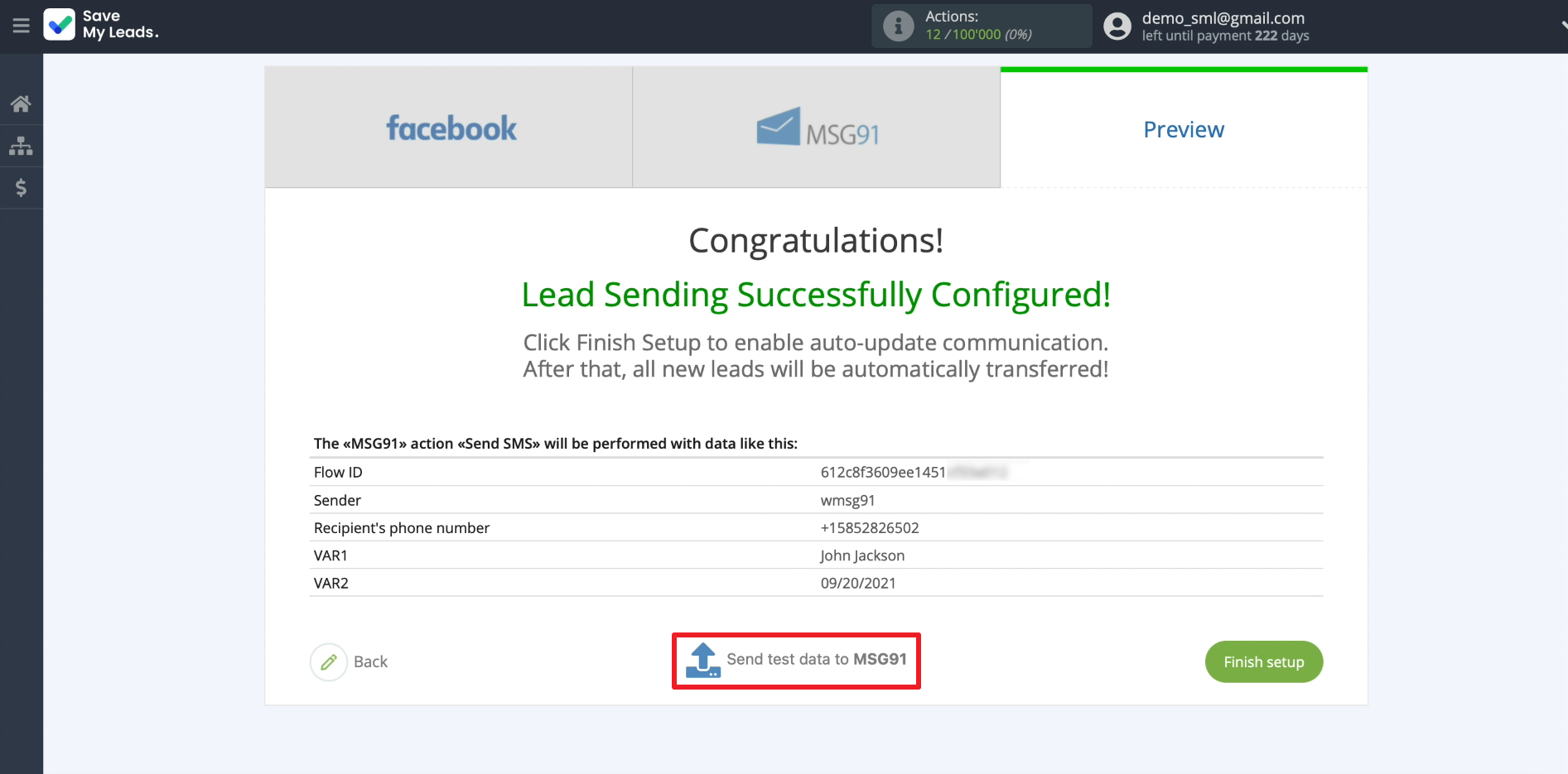 Facebook and MSG91 integration | Testing of sending a message Facebook and MSG91 integration | Testing of sending a message