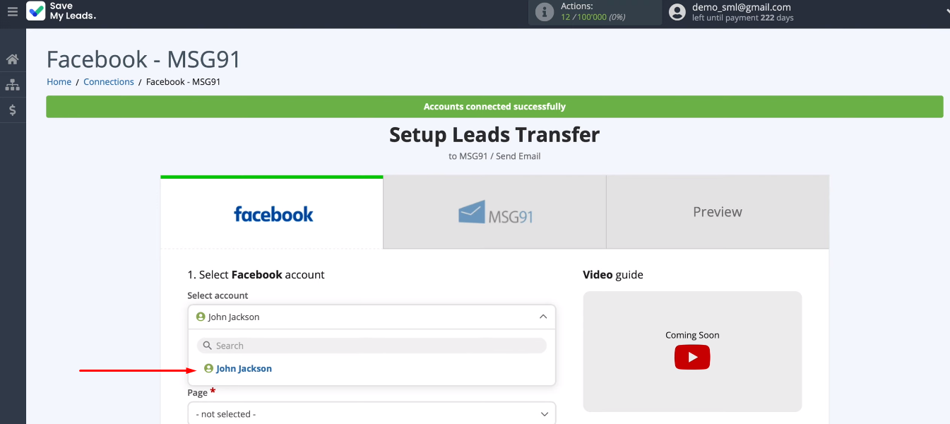 Facebook and MSG91 integration | Select FB account Facebook and MSG91 integration | Select FB account