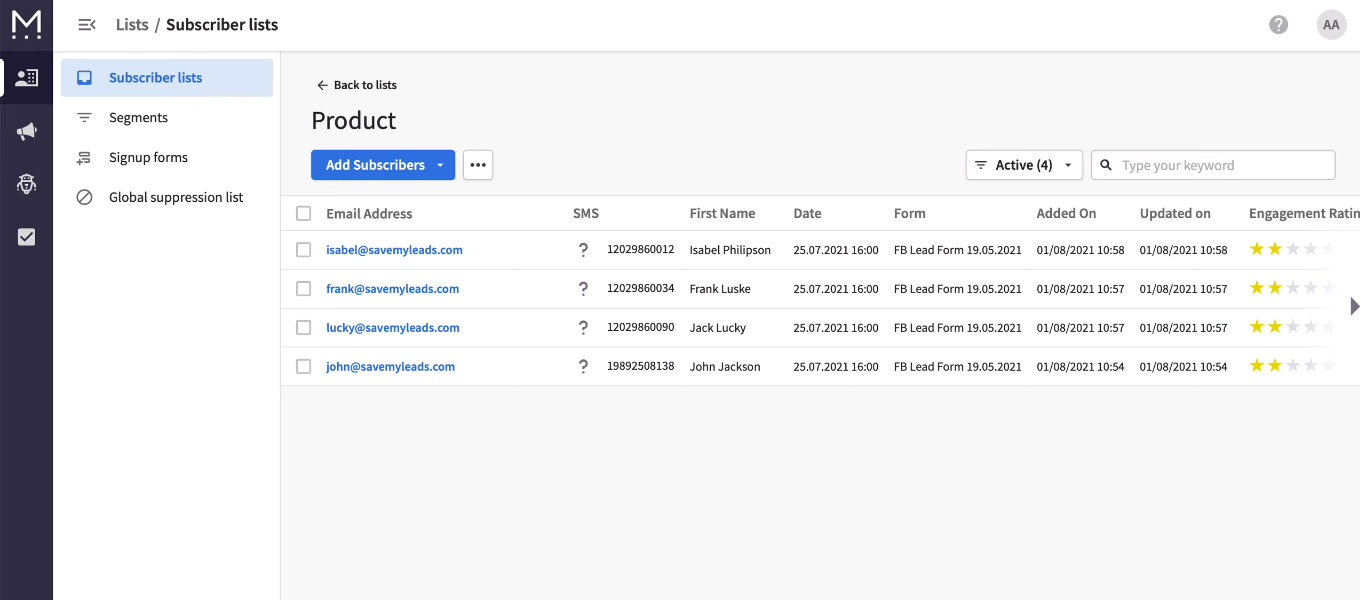 Facebook and Mailigen integration | Contacts in Mailigen Facebook and Mailigen integration | Contacts in Mailigen
