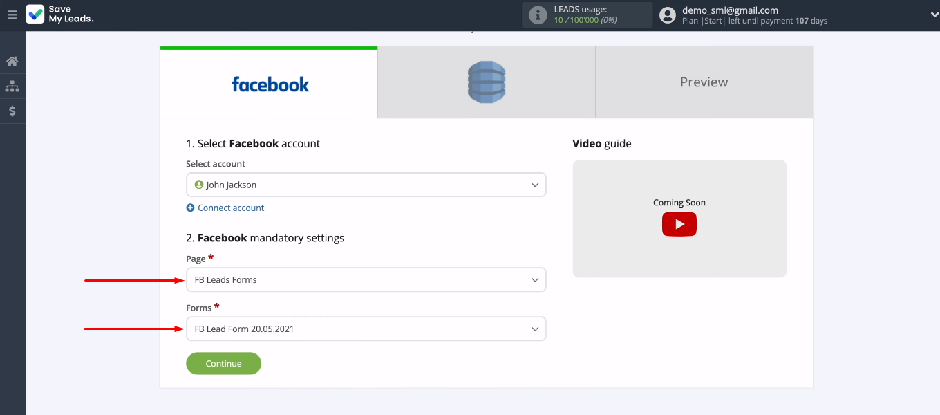 Facebook and Amazon DynamoDB integration | Choose ad page and lead form Facebook and Amazon DynamoDB integration | Choose ad page and lead form