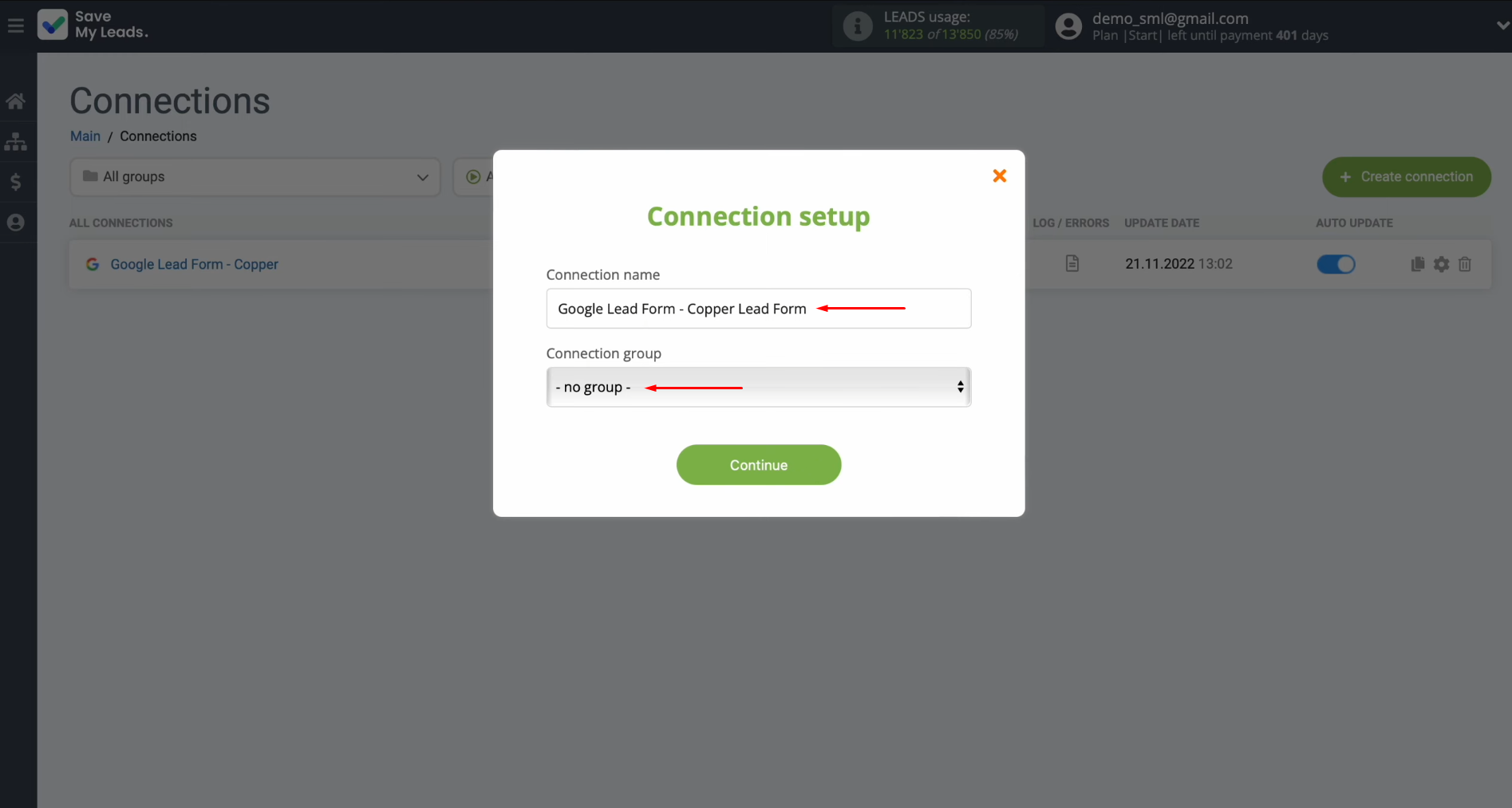Google Lead Form and Copper integration | Rename the connection and organize it into a group Google Lead Form and Copper integration | Rename the connection and organize it into a group