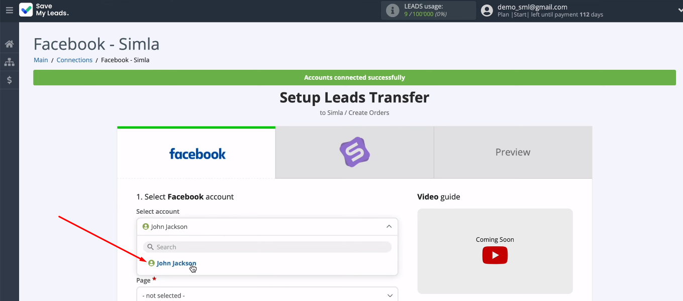 Facebook and Simla integration | Select an FB account Facebook and Simla integration | Select an FB account
