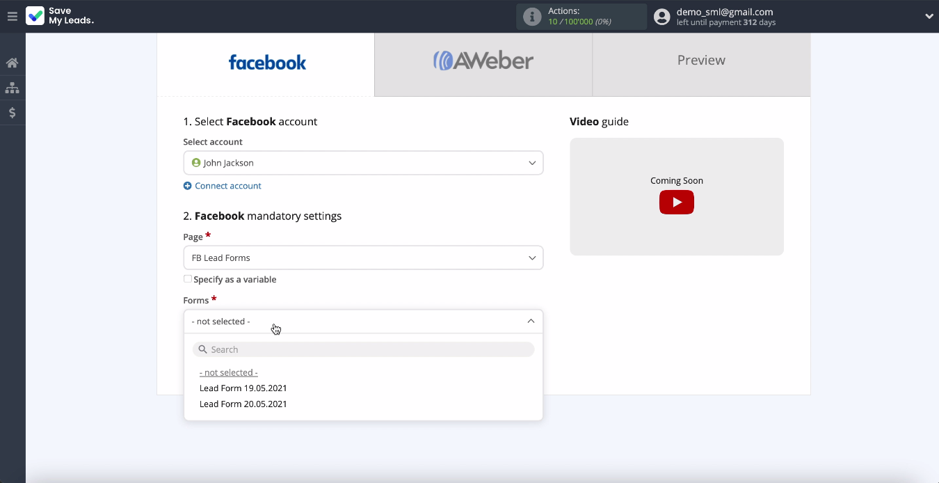 Facebook and Aweber integration | Choose an account Facebook and Aweber integration | Choose an account