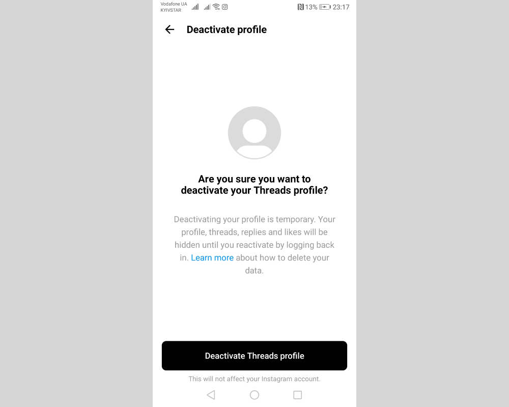 Confirm deactivation<br> Confirm deactivation<br>