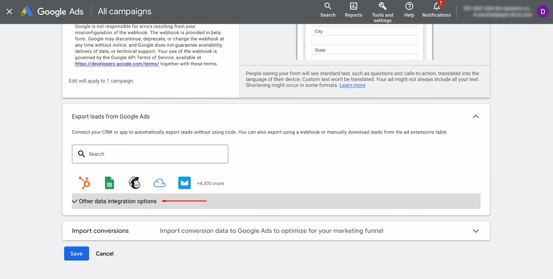 Google Lead Form and Slack integration | Click on the “Other data integration options” Google Lead Form and Slack integration | Click on the “Other data integration options”