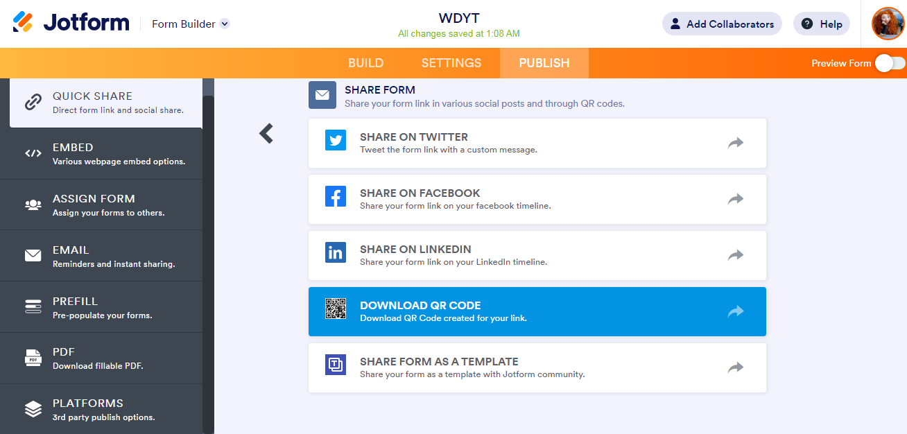 Jotform features | QR code Jotform features | QR code