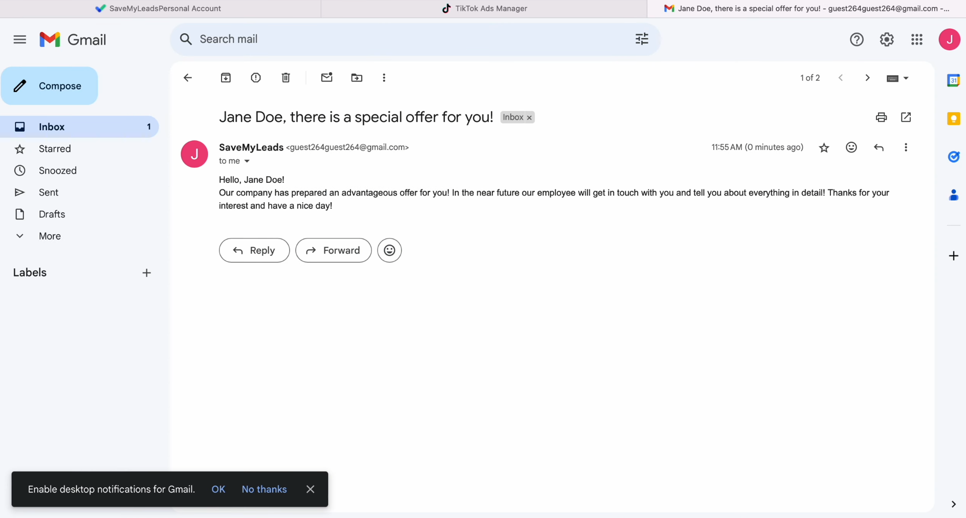 TikTok and Gmail integration | Go to Gmail and check the result TikTok and Gmail integration | Go to Gmail and check the result