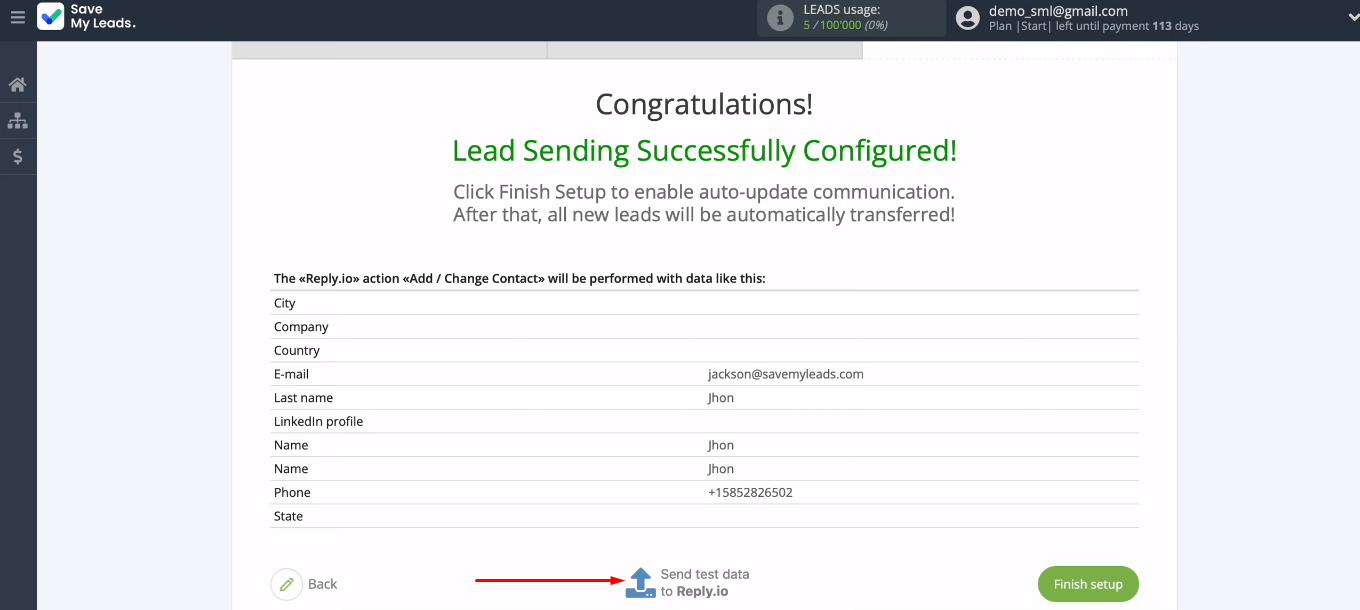 Facebook and Reply integration | Send test data Facebook and Reply integration | Send test data