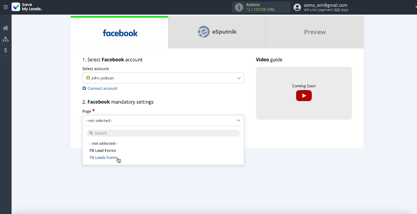 How to Send E-Mail via eSputnik from New Facebook Leads | Advertising page How to Send E-Mail via eSputnik from New Facebook Leads | Advertising page