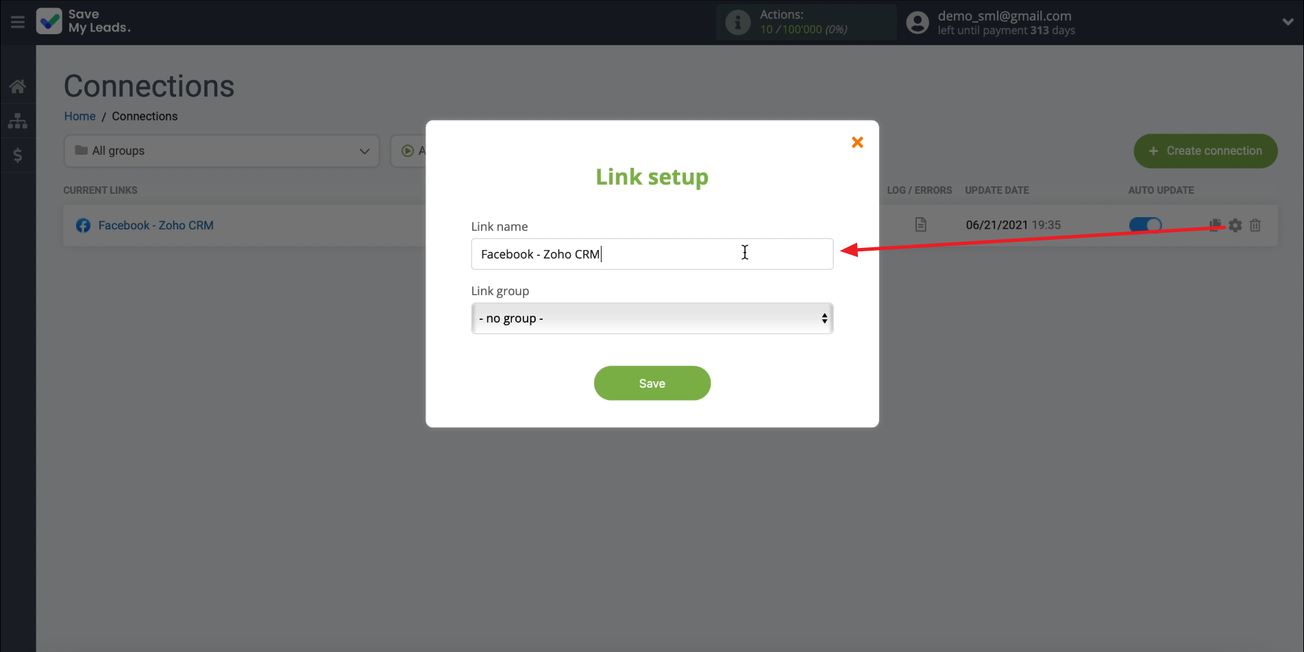 How to set up the upload of new leads from your Facebook ad account to Zoho CRM | Choosing the name of the connection How to set up the upload of new leads from your Facebook ad account to Zoho CRM | Choosing the name of the connection