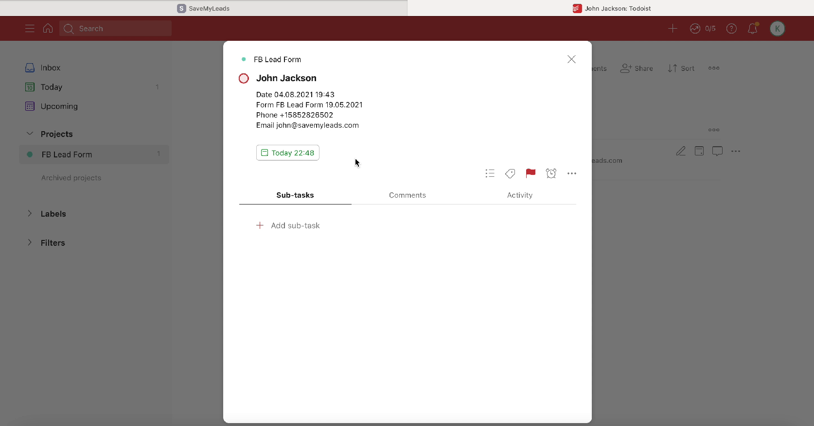 How to Create Todoist Tasks from New Facebook Leads | Integration test result How to Create Todoist Tasks from New Facebook Leads | Integration test result