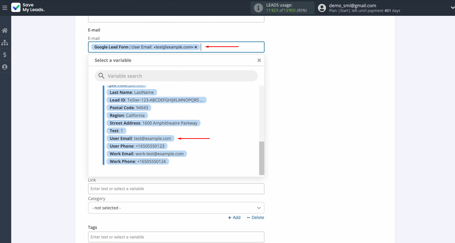Google Lead Form and Copper integration | Select variables from the drop-down menu Google Lead Form and Copper integration | Select variables from the drop-down menu