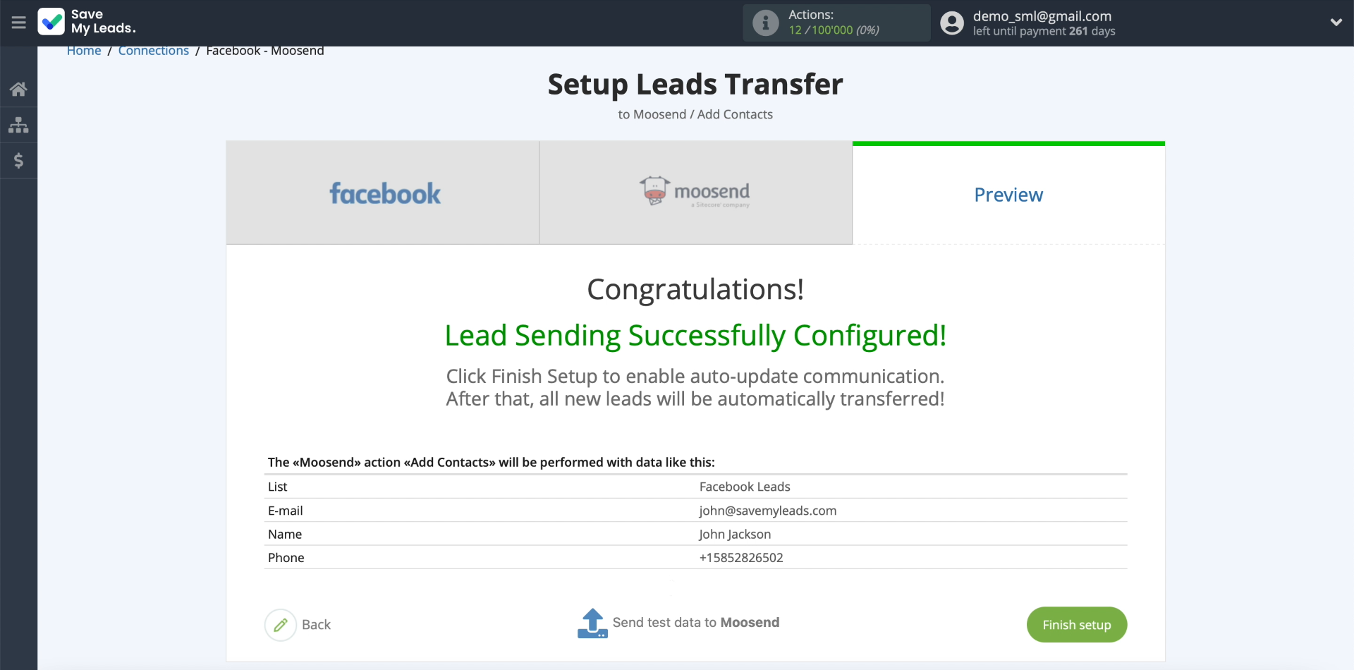 How to set up the upload of new leads from your Facebook ad account in Moosend | Example of data from one of the leads How to set up the upload of new leads from your Facebook ad account in Moosend | Example of data from one of the leads
