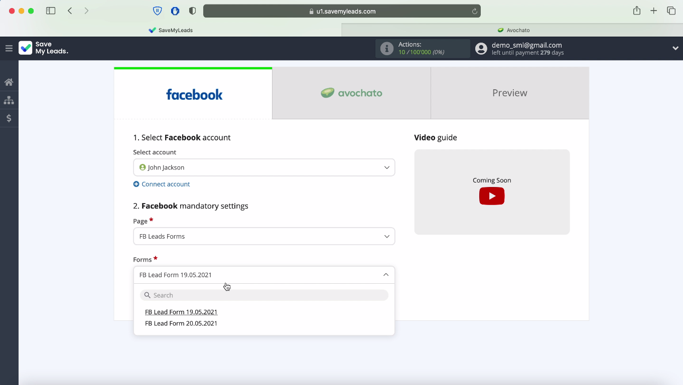 Integration Avochato and Facebook Leads Ads | Specify the page and forms Integration Avochato and Facebook Leads Ads | Specify the page and forms