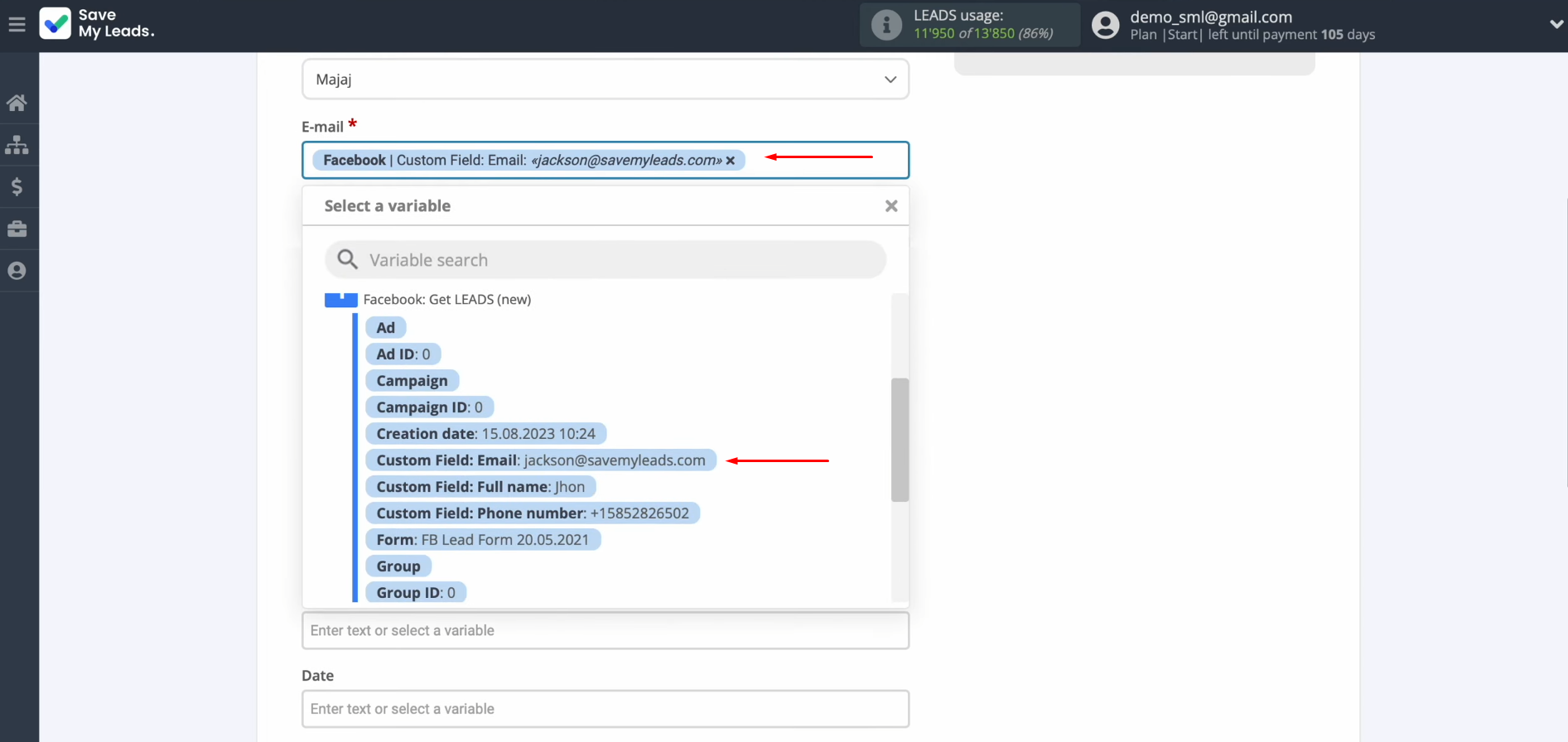 Facebook and Drip integration | Assign variables from Facebook to the fields Facebook and Drip integration | Assign variables from Facebook to the fields
