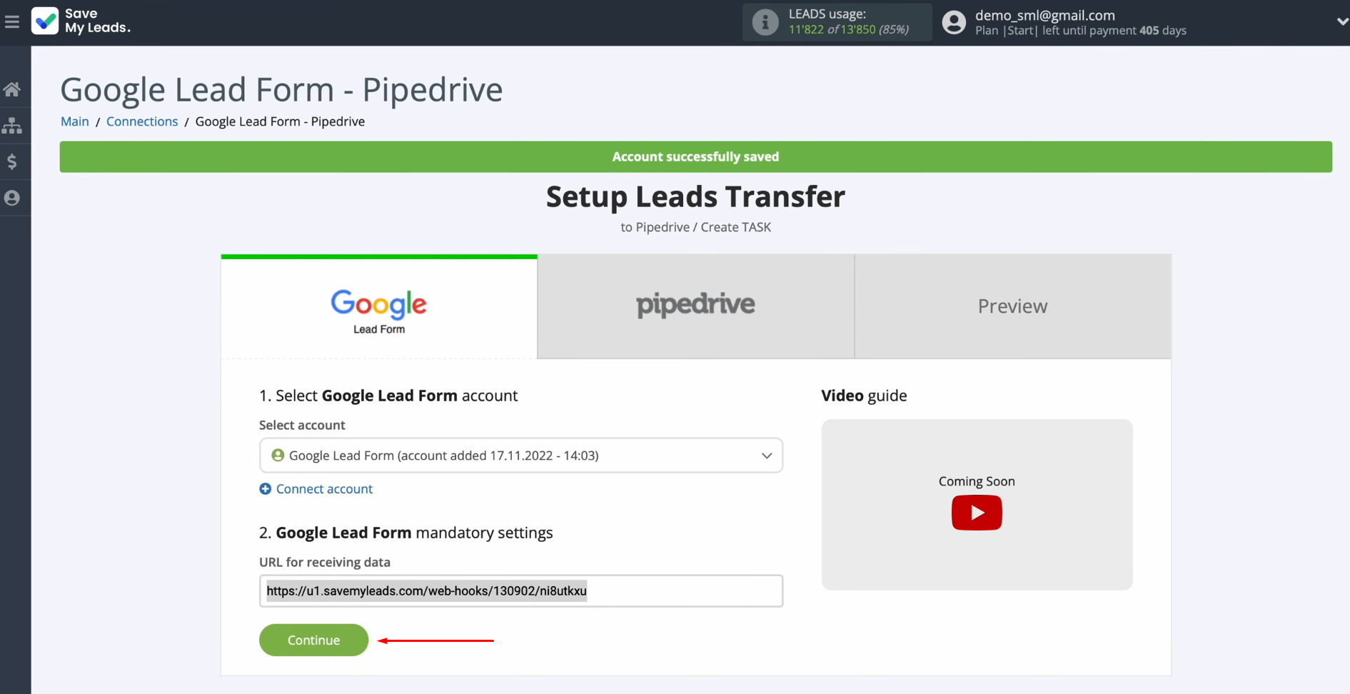 Google Ads Lead Form and Pipedrive integration | Click "Continue" Google Ads Lead Form and Pipedrive integration | Click "Continue"