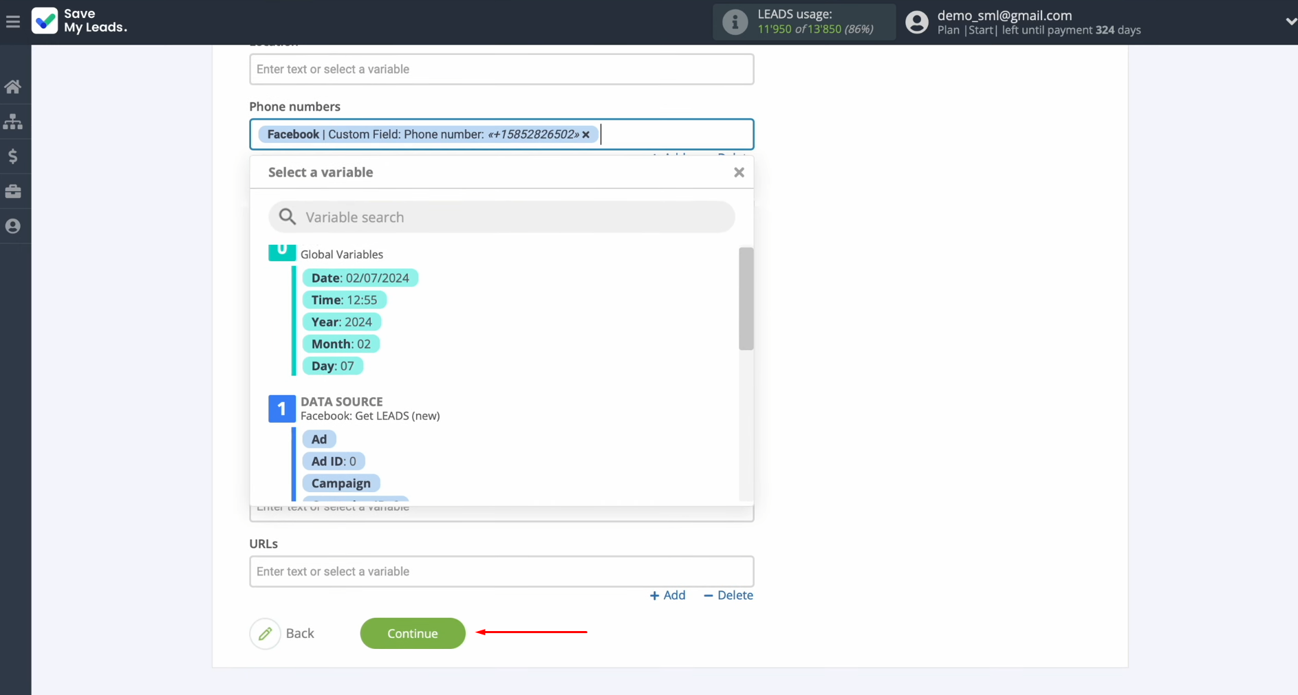 PeopleForce and Facebook integration | When the required fields are filled in, click "Continue" PeopleForce and Facebook integration | When the required fields are filled in, click "Continue"