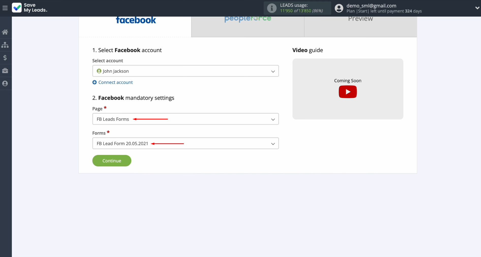 PeopleForce and Facebook integration | Select the advertising page and form PeopleForce and Facebook integration | Select the advertising page and form