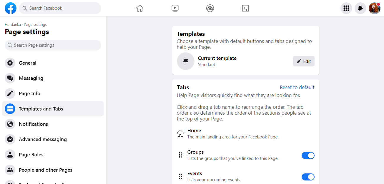 Editing the current template Editing the current template