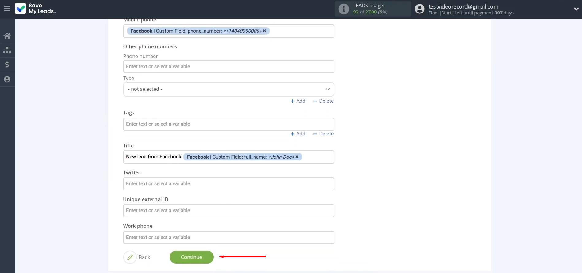 Facebook and Freshdesk integration | Once data is assigned, click “Continue” Facebook and Freshdesk integration | Once data is assigned, click “Continue”