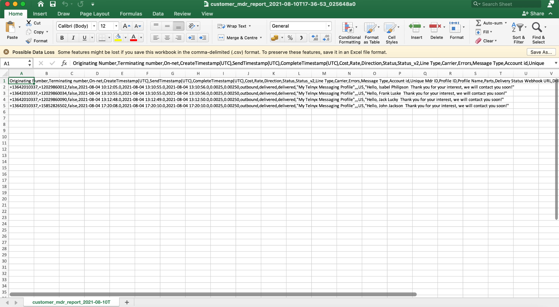 Table with sent SMS Table with sent SMS