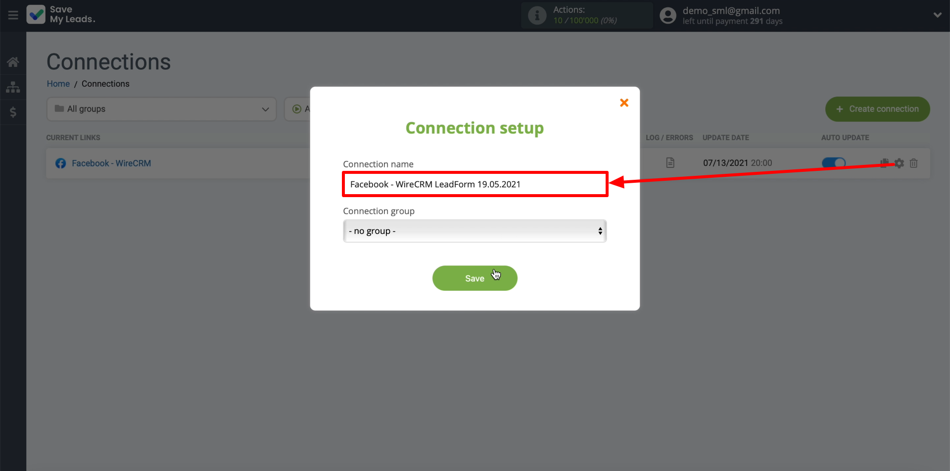 Editing the name of the connection Editing the name of the connection
