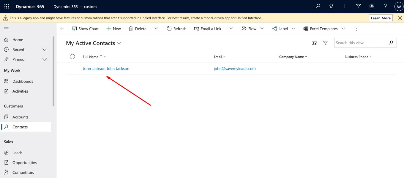 Facebook and Microsoft Dynamics 365 integration | New contact in the Microsoft Dynamics 365 Facebook and Microsoft Dynamics 365 integration | New contact in the Microsoft Dynamics 365