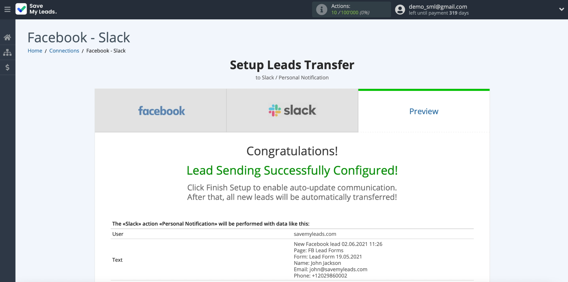 How to set up the upload of new leads from Facebook ad account to Slack private messages | Example of lead data part 1 How to set up the upload of new leads from Facebook ad account to Slack private messages | Example of lead data part 1
