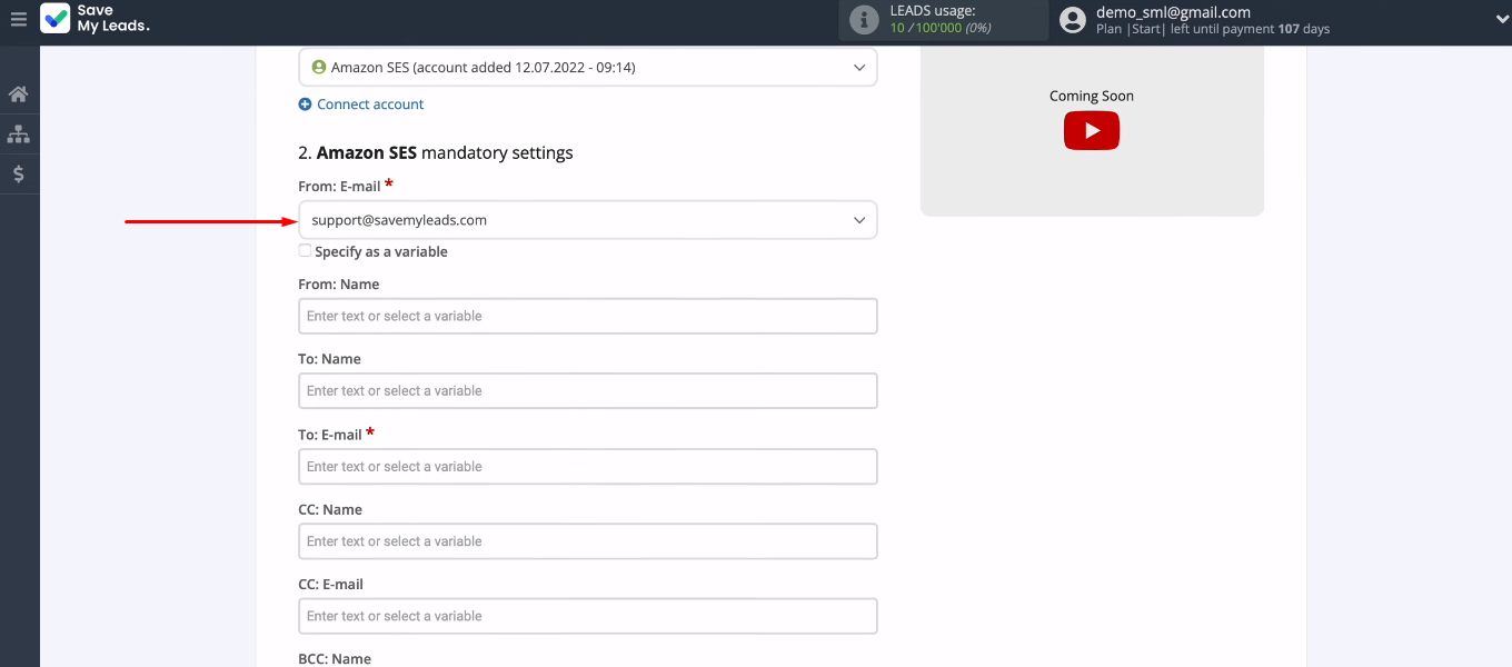 Facebook and Amazon SES integration | Set the sender mailbox Facebook and Amazon SES integration | Set the sender mailbox