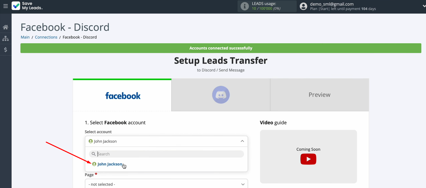 Facebook and Discord integration | Select Facebook account Facebook and Discord integration | Select Facebook account