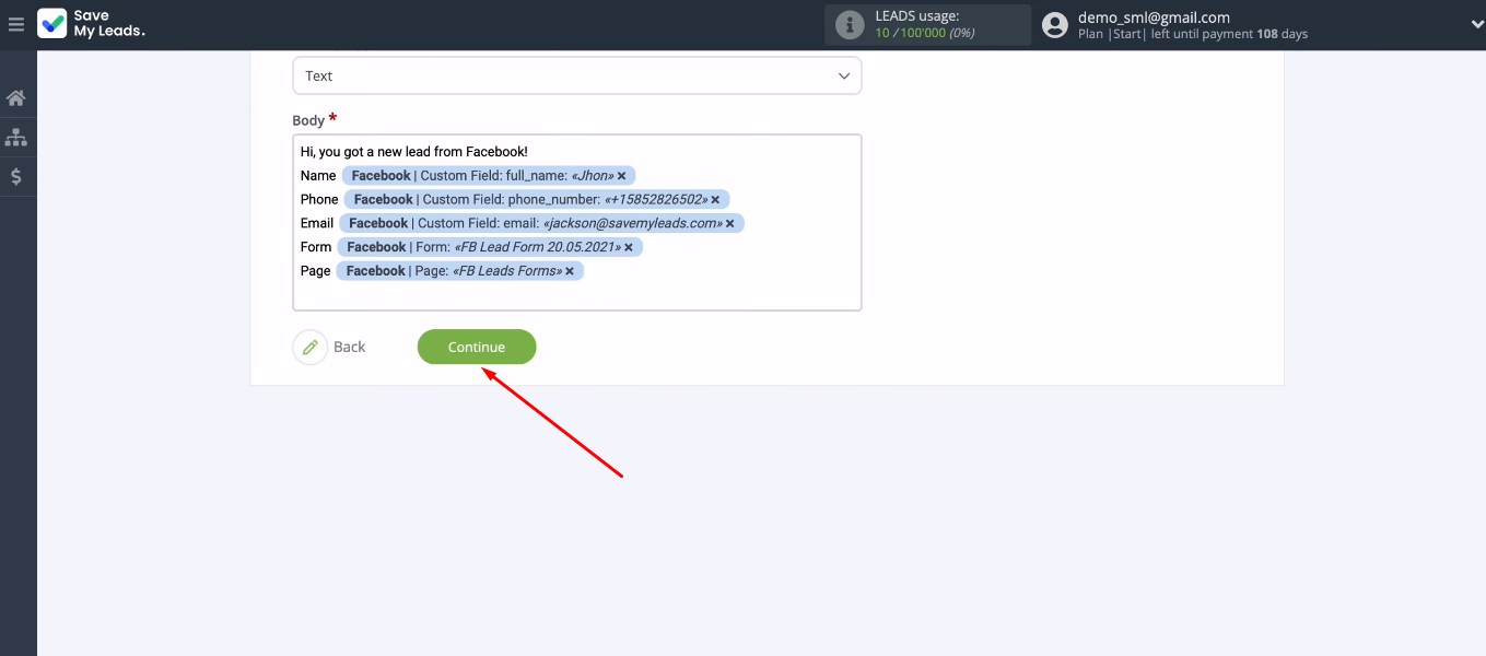 Facebook and iCloud integration | When all required iCloud fields are defined, click “Continue” Facebook and iCloud integration | When all required iCloud fields are defined, click “Continue”
