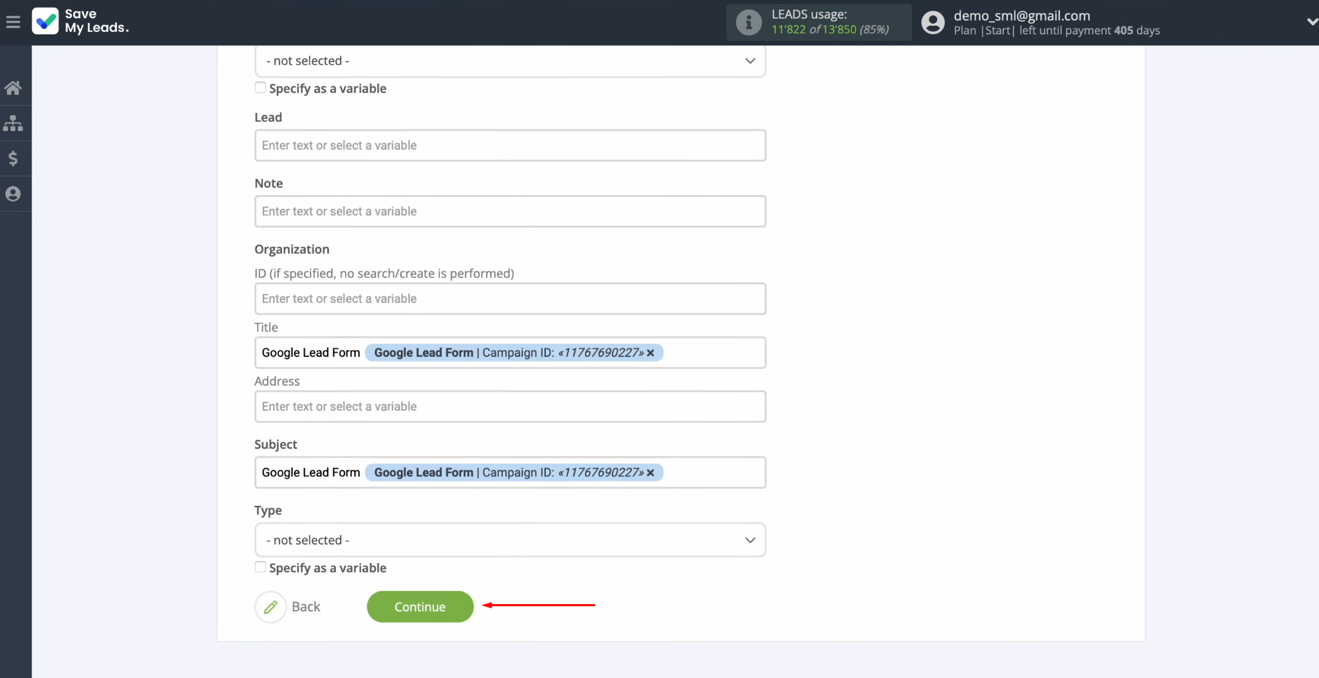 Pipedrive and Google Ads Lead Form integration | After finalizing the settings, click "Continue" Pipedrive and Google Ads Lead Form integration | After finalizing the settings, click "Continue"