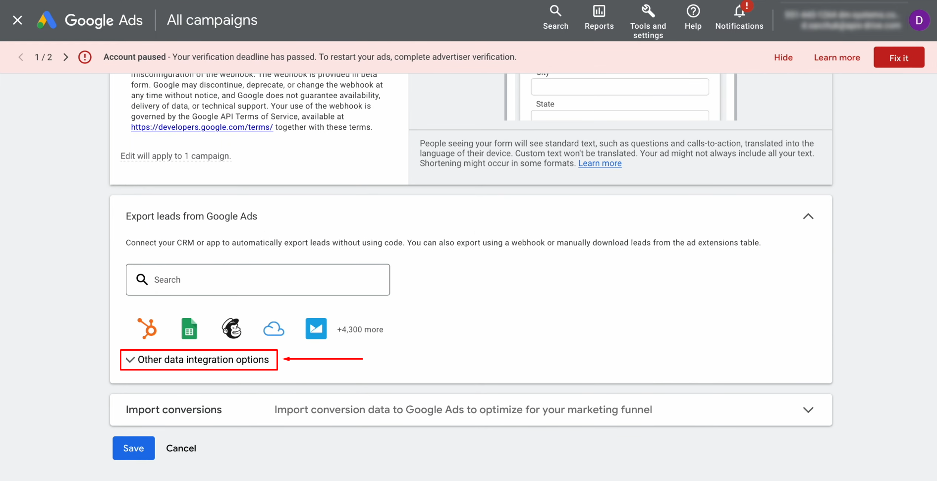 Google Ads Lead Form and Notion integration | Find the section "Other Data Integration Options" Google Ads Lead Form and Notion integration | Find the section "Other Data Integration Options"