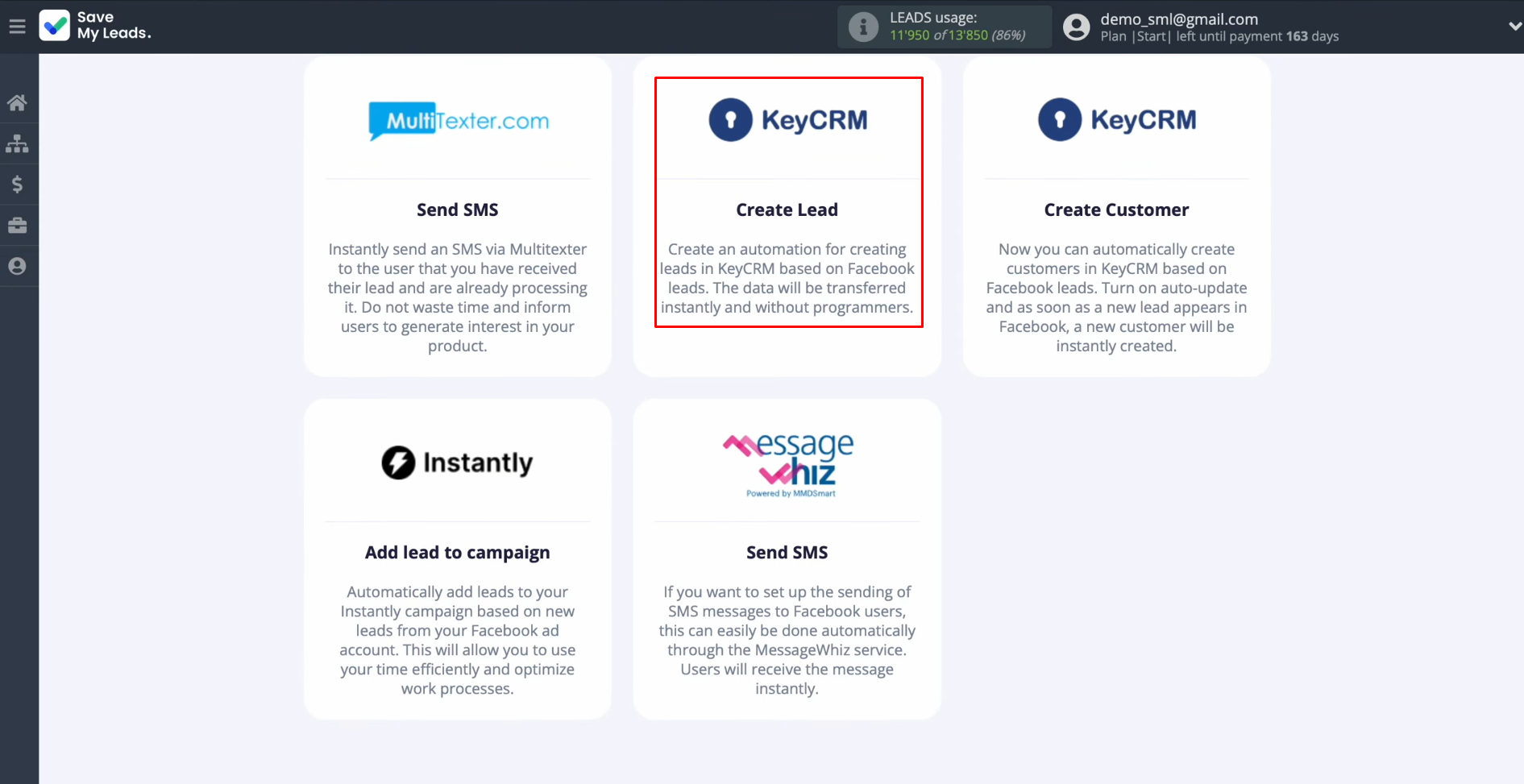 Facebook and KeyCRM integration | Select the system where you want to transfer new leads Facebook and KeyCRM integration | Select the system where you want to transfer new leads