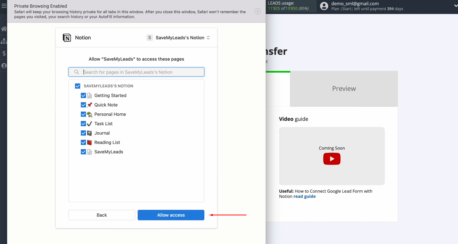Google Ads Lead Form and Notion integration | Choose the databases you want to grant SaveMyLeads access to Google Ads Lead Form and Notion integration | Choose the databases you want to grant SaveMyLeads access to