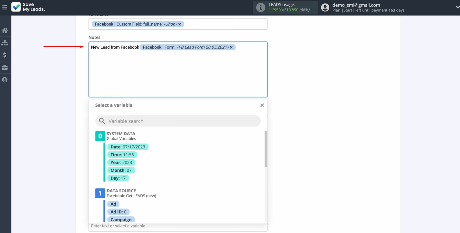 Facebook and KeyCRM integration | You can also manually write values Facebook and KeyCRM integration | You can also manually write values