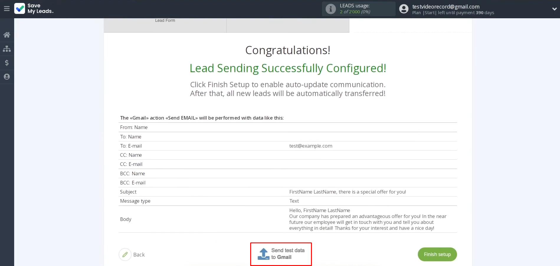 Google Lead Form and Gmail integration | Click "Send Test Data to Gmail" Google Lead Form and Gmail integration | Click "Send Test Data to Gmail"